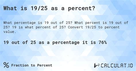 19 Out Of 25 Is What Percent