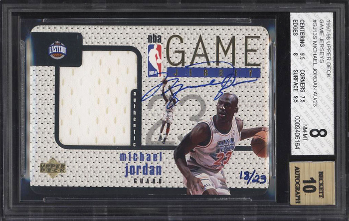 1997 98 Upper Deck Michael Jordan Autograph Jersey Card Tops 94 000 1997 98 Upper Deck Michael Jordan Autograph Jersey Card Tops 94 000