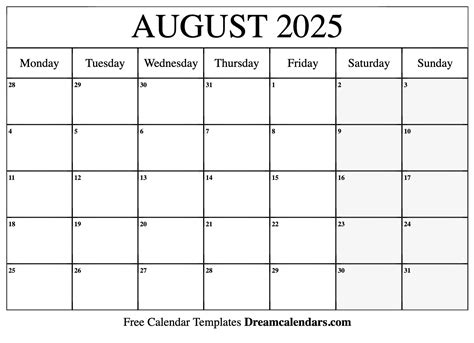 August 2025 Calendar