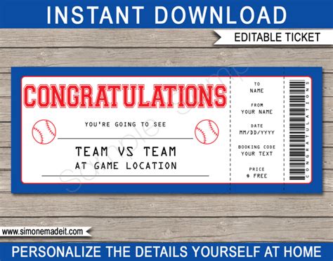 Boston Red Sox Game Ticket Gift Voucher Printable Surprise Baseball Boston Red Sox Game Ticket Gift Voucher Printable Surprise Baseball