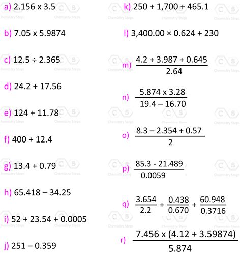 Chemistry Practice Problems Significant Digits Calculations Chemistry Practice Problems Significant Digits Calculations