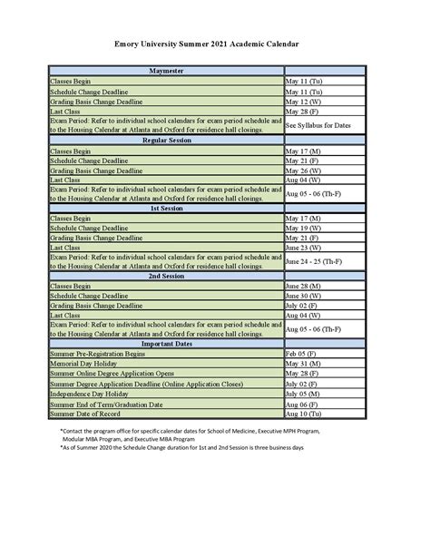 Emory Academic Calendar