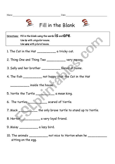 English Worksheets Using Is And Are With Dr Seuss Sentences English Worksheets Using Is And Are With Dr Seuss Sentences