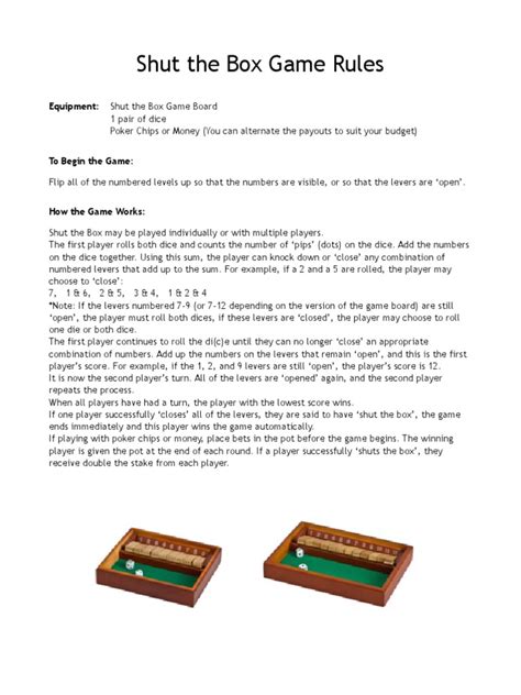 Shut The Box Game Rules Shut The Box Game Rules
