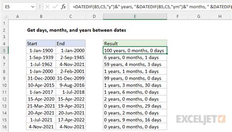 Get Days Months And Years Between Dates Excel Formula Exceljet Get Days Months And Years Between Dates Excel Formula Exceljet