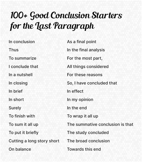 Good Conclusion Starters