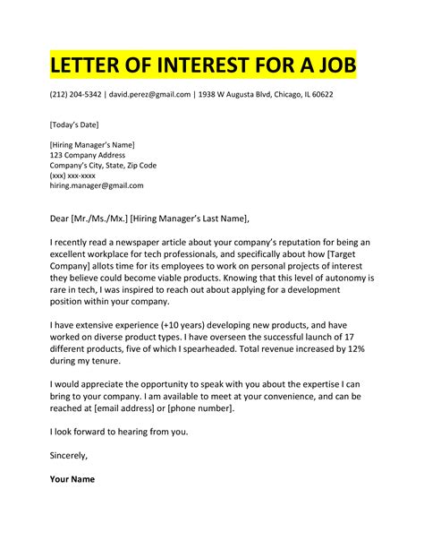How To Write A Letter Of Interest
