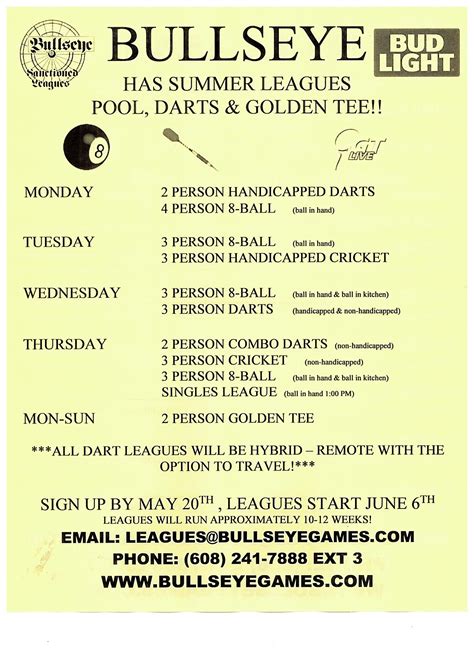 Leagues News Bullseye Games Madison Summer Offerings Leagues News Bullseye Games Madison Summer Offerings