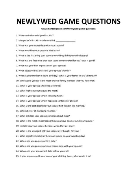 Newlywed Game Questions