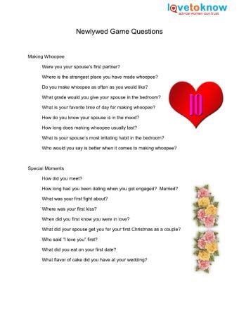 Newlywed Game Show Questions Newlywed Game Show Questions