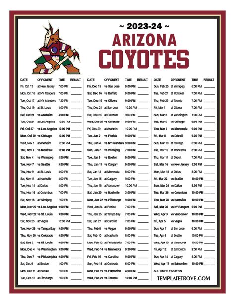 Coyotes Game Schedule