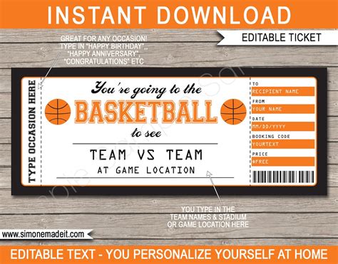 Printable Basketball Ticket Gift Editable Template Surprise Etsy Printable Basketball Ticket Gift Editable Template Surprise Etsy
