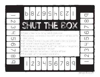 Shut The Box Printable Board Game By Little Monster S Classroom Tpt Shut The Box Printable Board Game By Little Monster S Classroom Tpt