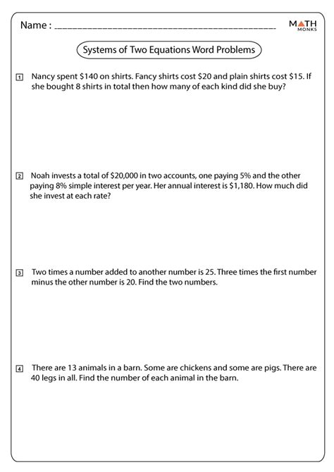 System Of Equations Word Problems