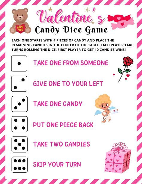 Valentines Day Candy Dice Game Printable Valentines Day Game For Kids Valentines Day Candy Dice Game Printable Valentines Day Game For Kids