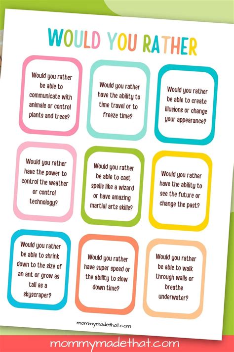 Would You Rather Questions For Kids Printable Would You Rather Questions For Kids Printable