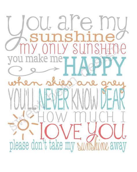 You Are My Sunshine Lyrics Art Print Possitive Quotes Meaningful You Are My Sunshine Lyrics Art Print Possitive Quotes Meaningful